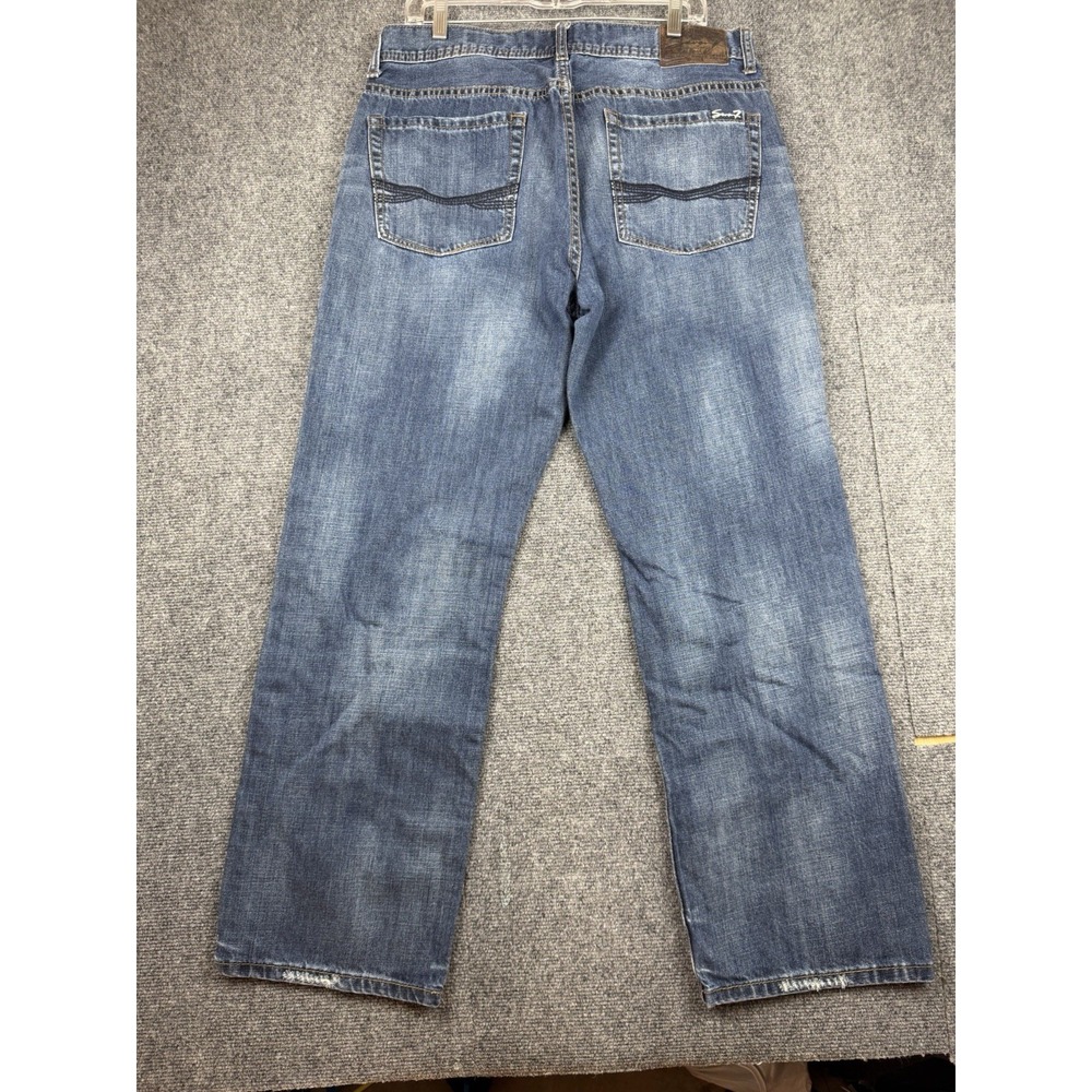 MENS SEVEN 7 FOR ALL MANKIND "THE STRAIGHT" BLUE DENIM JEANS 36X32 DISTRESSED - Picture 6 of 9